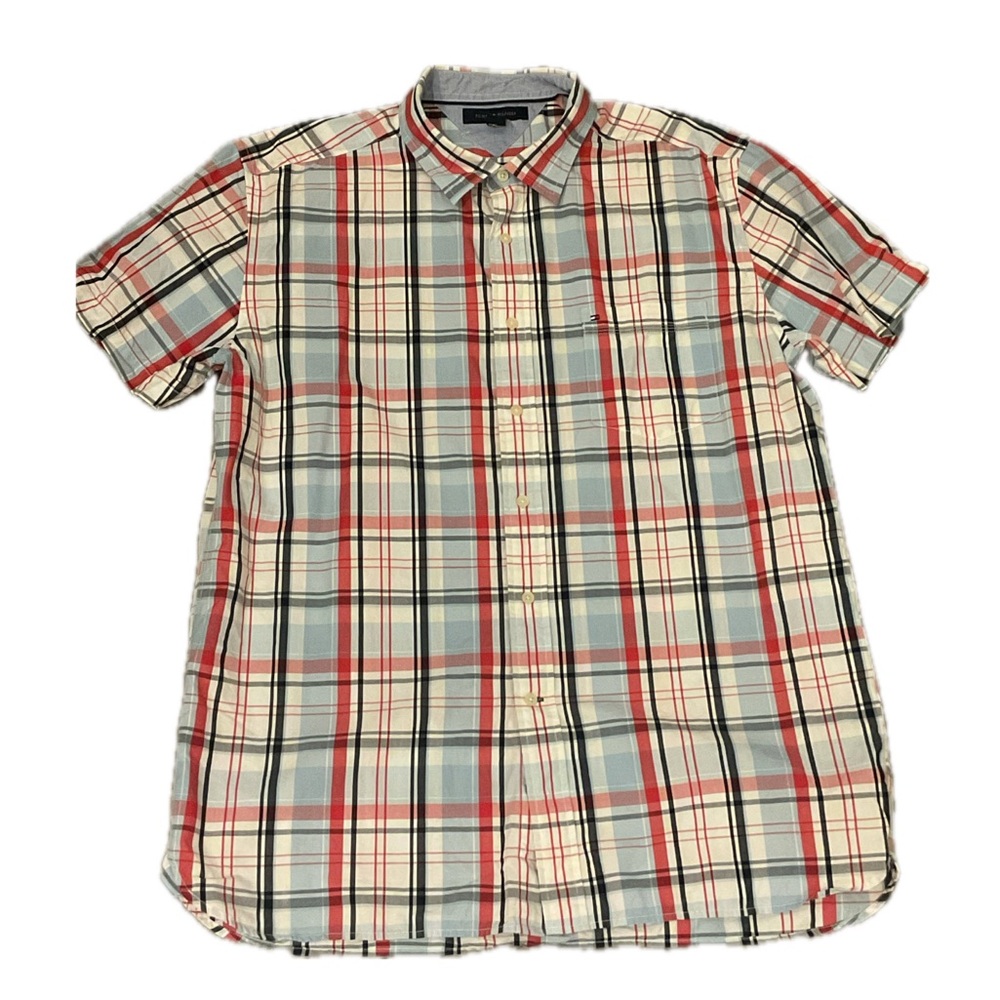 Tommy Hilfiger Men's Plaid Button Down Shirt - Red, Black, white & blue.